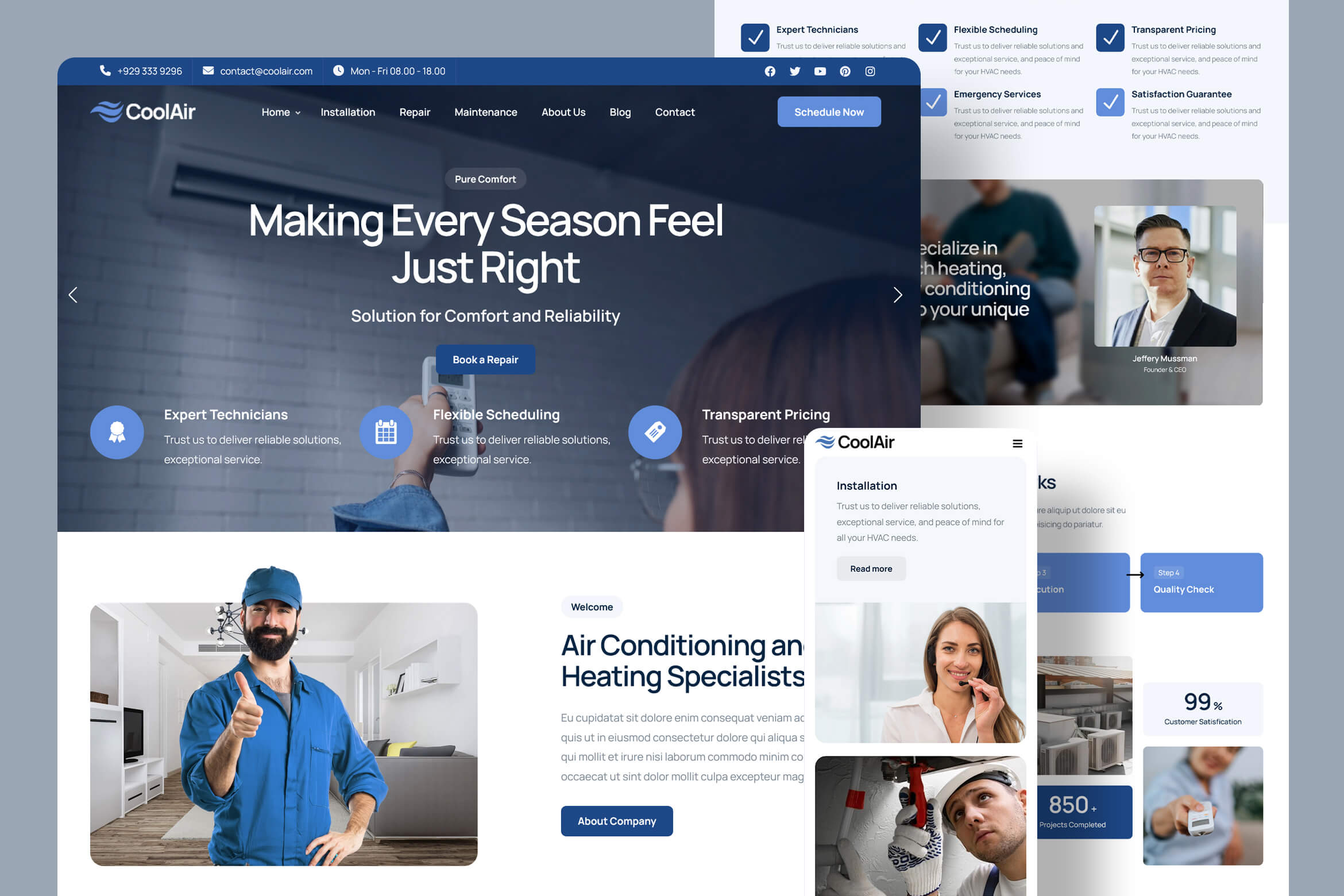 Air Conditioning & Heating HVAC Website Template - CoolAir - 3